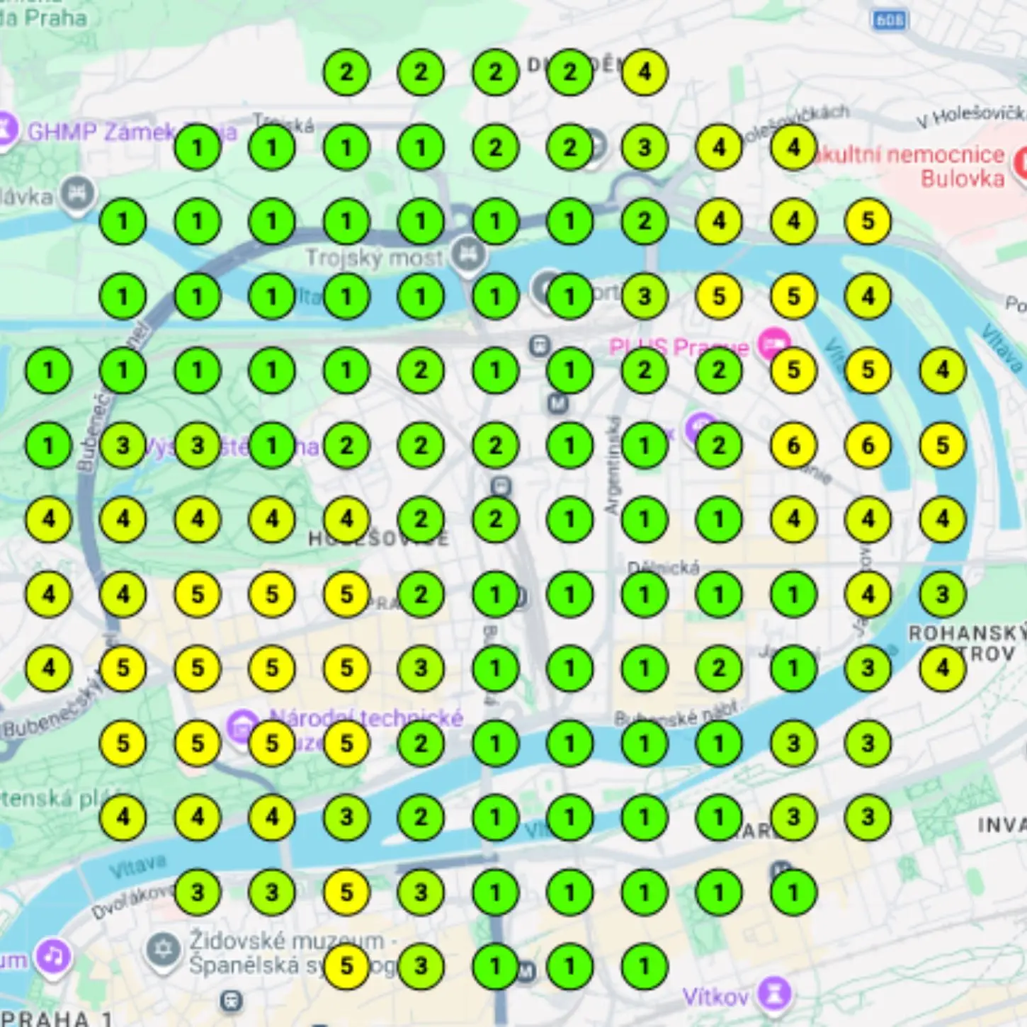 Heatmapa umístění po optimalizaci
